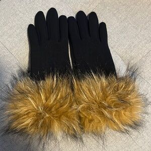 Black Faux Fox Fur Gloves
